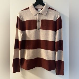 J. Crew / Merino natural and brown stripe polo long sleeve sweater.